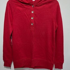 Sonoma Women's Red Quarter Button Long Sleeve Hooded Pullover Sweatshirt XS NWT